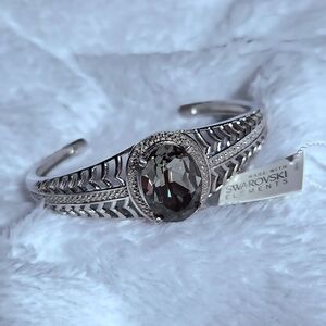 J Francis Grey Swarovski Crystal Cuff in Stainless Steel